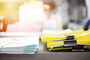 Stack of report paper documents for business desk, Business papers for Annual Reports files photo