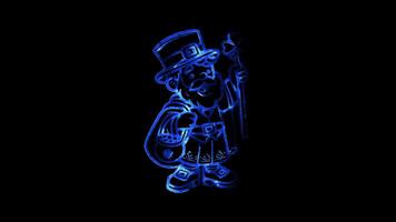 Glowing looping St Patrick Day Saint Patrick silhouette with a shamrock . neon frame effect, black background. video