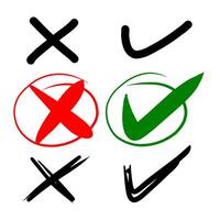 Check mark icon in hand drawn style. Handmade doodle illustration on isolated background. vector