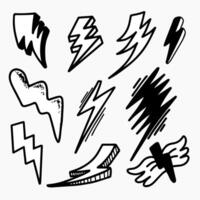 hand drawn sketch style lightning collection illustration. Lightning doodle icon set. vector