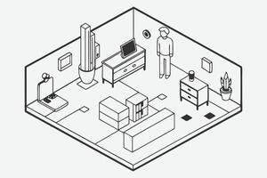 Work Time Isometric Illustrations Line Art, Comprehensive Collection of Dynamic Workplace Scenes vector
