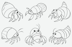 Hermit Crab Line Art Set, Exquisite Illustrations for Creative Projects vector