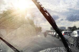 Windshield wipers from inside of car photo