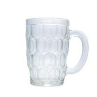 Empty beer glass with handle on white background photo