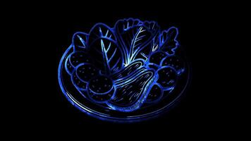 Glowing looping St Patrick Day plate of corned beef and cabbage . neon frame effect, black background. video