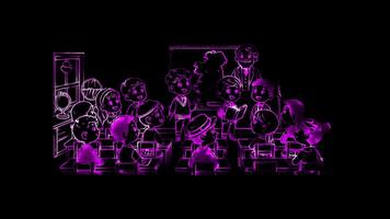 Glowing looping Children learning about Ireland and St. Patrick Day. neon frame effect, black background. video