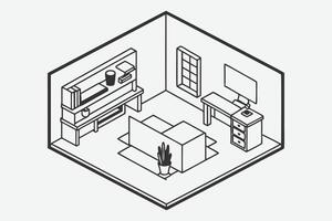 Work Time Isometric Illustrations Line Art, Comprehensive Collection of Dynamic Workplace Scenes vector