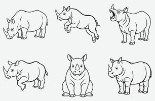 Majestic Rhinoceros Line Art Collection, The Ultimate Compilation of Elegant and Powerful Rhino Illustrations vector