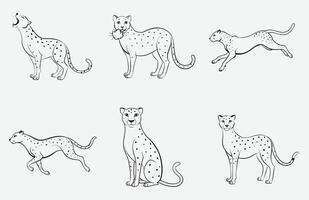 Elegant Cheetah Line Art Collection - Detailed Illustrations for Design Projects vector