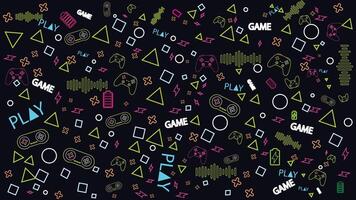 Game background with gamepad, joystick geometric pattern and graphic elements. Outline neon design illustration vector