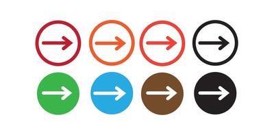Right arrow button. Round icon with long shadow on red or blue... vector