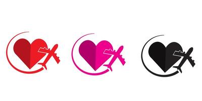 Transfer airplanes leaving a heart shape trace vector