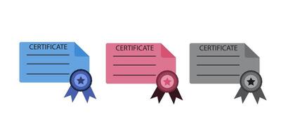 Certificate Flat Line Icon with three design vector