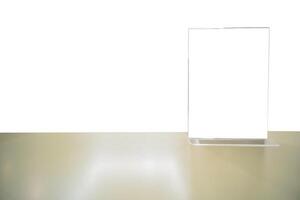 White label on the table. Stand for acrylic tent card Used for Menu Bar and restaurant or put everything into it photo