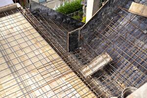 The staircase steel structure is attached to the building for use in the building. photo