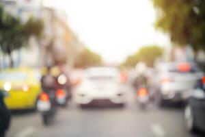 Blurry background of terrible traffic jam in city photo