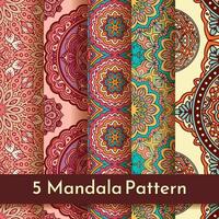 5 Ethnic Colorful Mandala Pattern Design vector