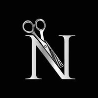 A luxurious and elegant initial N scissors logo, suitable for barbershops and salons, ensuring clarity and style even in small sizes and monochrome. vector