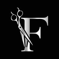 Logo can use for company related Barbershop and Salon. F Scissors vector
