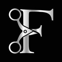Logo can use for company related Barbershop and Salon. F Scissors vector