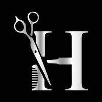 This luxurious and elegant initial H scissors logo is designed for barbershops and salons, retaining its beauty even when scaled down or used in black and white. vector