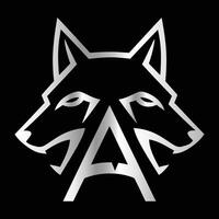 Fox head illustration. Letter A Monogram design wolf face template. vector