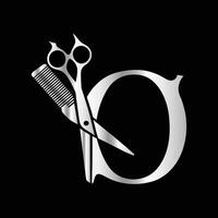 This luxurious and elegant initial O scissors logo is designed for barbershops and salons, retaining its beauty even when scaled down or used in black and white. vector
