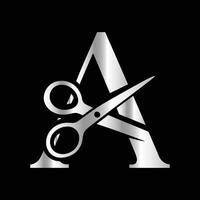 This luxurious and elegant initial A scissors logo is designed for barbershops and salons, retaining its beauty even when scaled down or used in black and white. vector