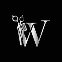 This luxurious and elegant initial W scissors logo is designed for barbershops and salons, retaining its beauty even when scaled down or used in black and white. vector