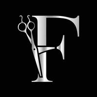 Logo can use for company related Barbershop and Salon. F Scissors vector