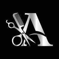 This luxurious and elegant initial A scissors logo is designed for barbershops and salons, retaining its beauty even when scaled down or used in black and white. vector