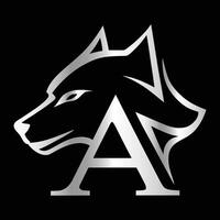Fox head illustration. Letter A Monogram design wolf face template. vector