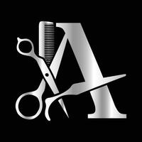 This luxurious and elegant initial A scissors logo is designed for barbershops and salons, retaining its beauty even when scaled down or used in black and white. vector