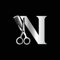 A luxurious and elegant initial N scissors logo, suitable for barbershops and salons, ensuring clarity and style even in small sizes and monochrome. vector