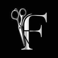 Logo can use for company related Barbershop and Salon. F Scissors vector
