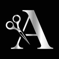 This luxurious and elegant initial A scissors logo is designed for barbershops and salons, retaining its beauty even when scaled down or used in black and white. vector