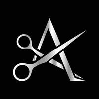This luxurious and elegant initial A scissors logo is designed for barbershops and salons, retaining its beauty even when scaled down or used in black and white. vector