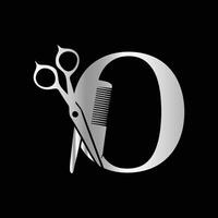 This luxurious and elegant initial O scissors logo is designed for barbershops and salons, retaining its beauty even when scaled down or used in black and white. vector