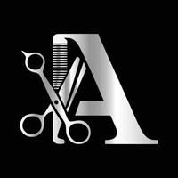 This luxurious and elegant initial A scissors logo is designed for barbershops and salons, retaining its beauty even when scaled down or used in black and white. vector