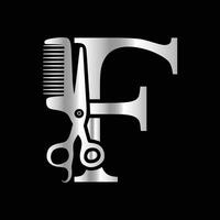 Logo can use for company related Barbershop and Salon. F Scissors vector