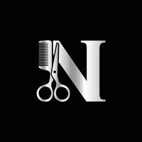 A luxurious and elegant initial N scissors logo, suitable for barbershops and salons, ensuring clarity and style even in small sizes and monochrome. vector