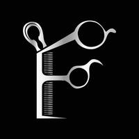 Logo can use for company related Barbershop and Salon. F Scissors vector