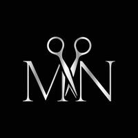 This luxurious and elegant initial M scissors logo is designed for barbershops and salons, retaining its beauty even when scaled down or used in black and white. vector