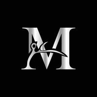 This luxurious and elegant initial M scissors logo is designed for barbershops and salons, retaining its beauty even when scaled down or used in black and white. vector