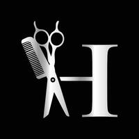 This luxurious and elegant initial H scissors logo is designed for barbershops and salons, retaining its beauty even when scaled down or used in black and white. vector