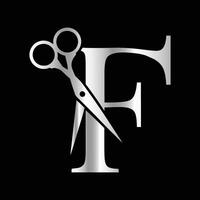 Logo can use for company related Barbershop and Salon. F Scissors vector