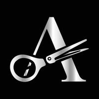 This luxurious and elegant initial A scissors logo is designed for barbershops and salons, retaining its beauty even when scaled down or used in black and white. vector