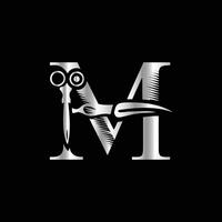 This luxurious and elegant initial M scissors logo is designed for barbershops and salons, retaining its beauty even when scaled down or used in black and white. vector