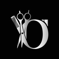 This luxurious and elegant initial O scissors logo is designed for barbershops and salons, retaining its beauty even when scaled down or used in black and white. vector