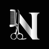 A luxurious and elegant initial N scissors logo, suitable for barbershops and salons, ensuring clarity and style even in small sizes and monochrome. vector
